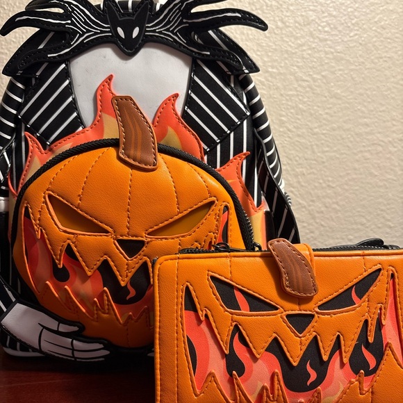 Loungefly jack skeleton Halloween Pumpkin Backpack and Wallet Set - Picture 1 of 8